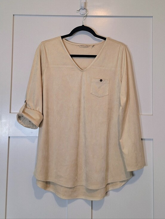 Soft Surroundings Tops - Soft Surroundings Suede Hi Low Tunic Top Roll Tab Sleeves Beige Size Medium